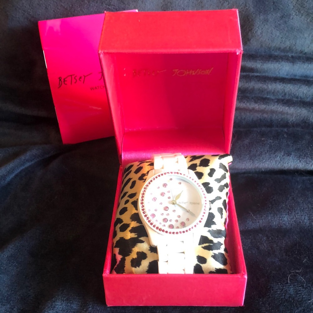Betsey Johnson Watch - White w/Pink Rhinstone